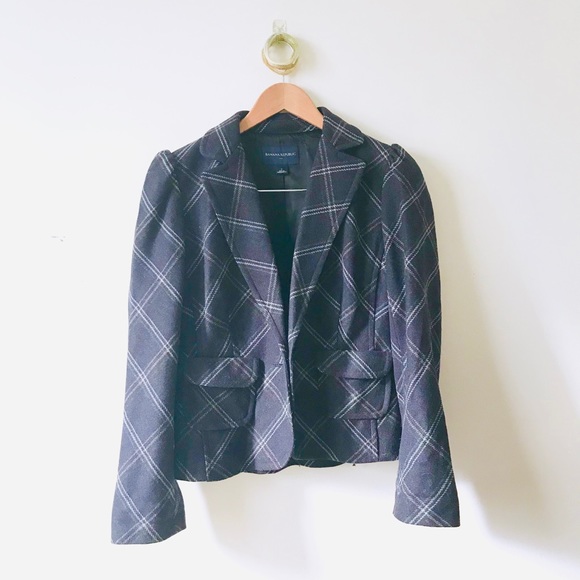 NEW Banana Republic Vintage Plaid Wool Blend Blazer in Purple - Picture 1 of 4